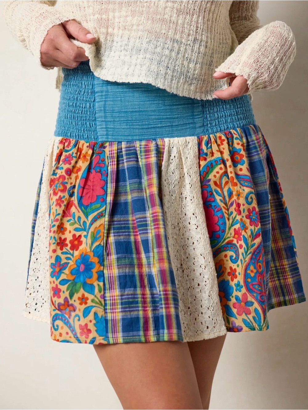 NWT Natural Life Malia Patchwork Mini Skirt XL